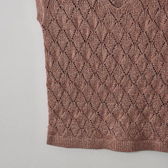 White House Black Market Dolman Sweater Rose Gold Sparkle Open Knit Size Small - Picture 13 of 13